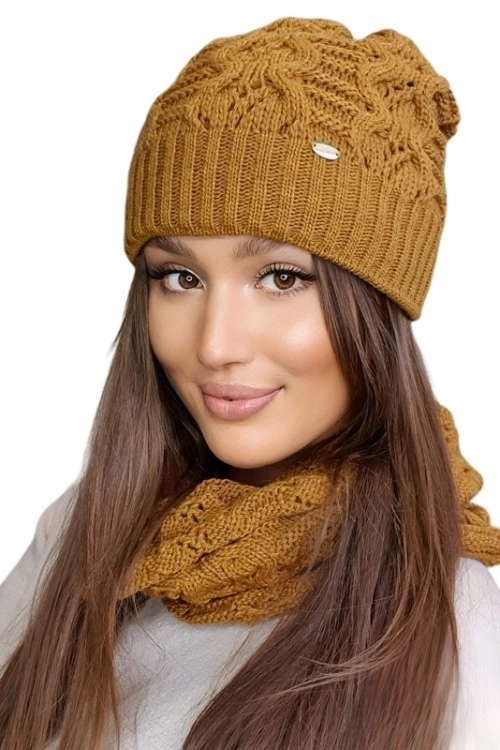 Kamila czapka damska Kamea zimowa, z wełną, rozmiar uniwersalny 54–60 cm, kolor musztardowy