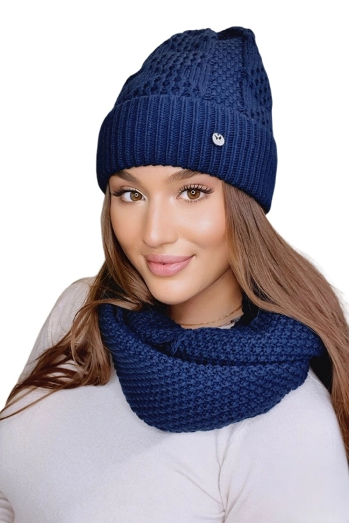 Safona czapka damska Kamea zimowa, z wełną, rozmiar uniwersalny 54–60 cm, kolor granatowy