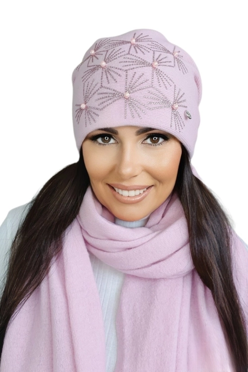 Huma czapka damska Kamea zimowa, 80% wełny, rozmiar uniwersalny 54–60 cm, kolor różowy