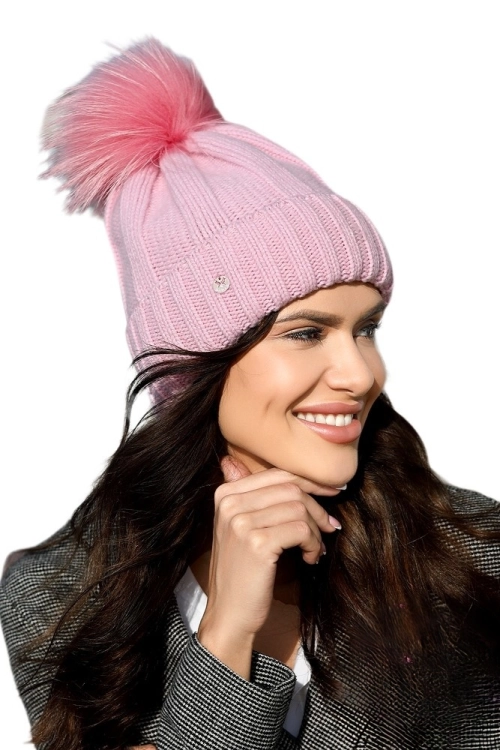 Karima czapka damska Kamea zimowa, 80% wełny, rozmiar uniwersalny 54–60 cm, kolor różowy