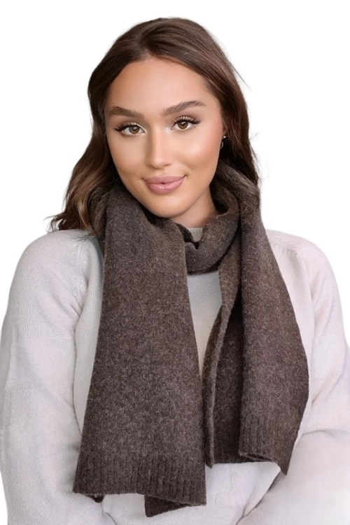 Szalik-02 damski Kamea zimowy, 80% wełny, 160 × 25 cm, kolor brązowy