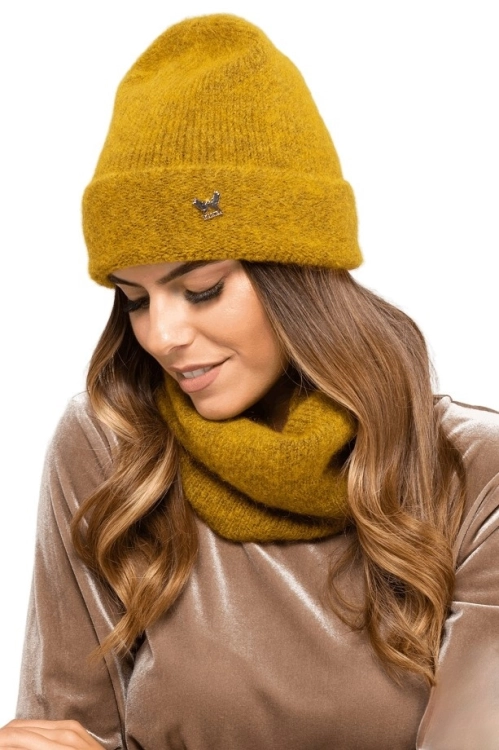 Kalifornia czapka damska Kamea zimowa, z wełną merino, moherem i wiskozą, rozmiar uniwersalny 54–60 cm, kolor miodowy