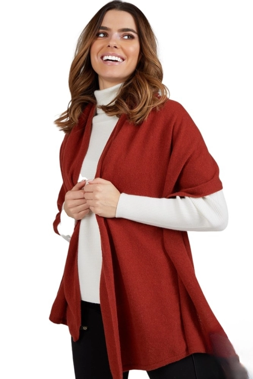 Szalik-01 damski Kamea zimowy, 80% wełny, narzutka, 180 × 65 cm, kolor ceglany