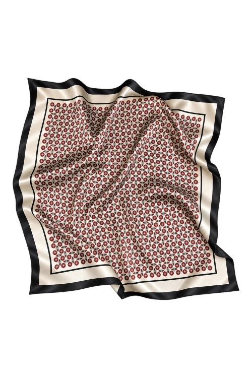 AURELIA – kremowo-bordowa jedwabna apaszka damska 70 × 70 cm KAMEA