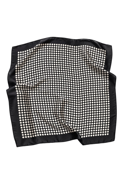 POLKA – czarno-kremowa jedwabna apaszka damska w grochy 70 × 70 cm KAMEA