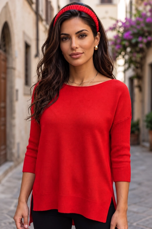 Hiacynta sweter damski Kamea, 50% bawełny, rozmiar uniwersalny, kolor czerwony