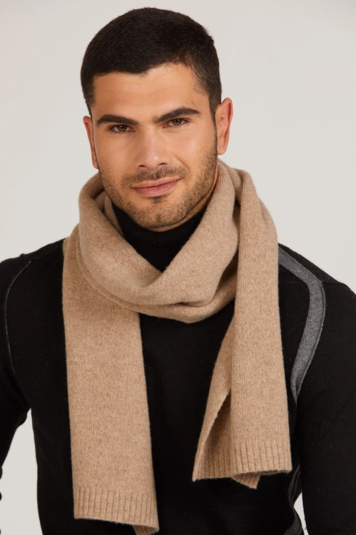 Szalik-02 męski Kamea zimowy, klasyczny fason, 80% wełny, 160 × 25 cm, kolor camel