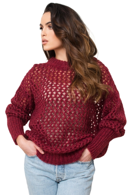 Malika-Sweter damski Kamea, z wełną merino, moherem i wiskozą, rozmiar uniwersalny, kolor burgundowy