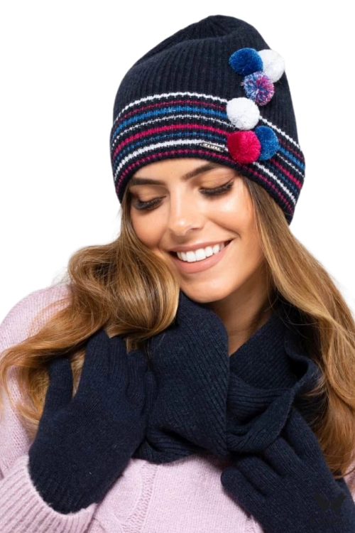 Kolorado czapka damska Kamea zimowa, z pomponem, 80% wełny, rozmiar uniwersalny 54–60 cm, kolor granatowy