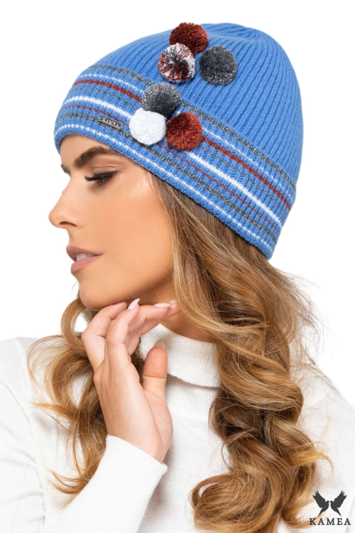 Kolorado czapka damska Kamea zimowa, z pomponem, 80% wełny, rozmiar uniwersalny 54–60 cm, kolor niebieski