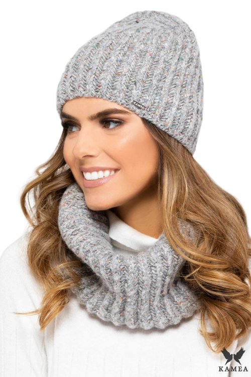 Alicante czapka damska Kamea zimowa, z jedwabiem, wełną i bawełną, rozmiar uniwersalny 54–60 cm, kolor jasny szary