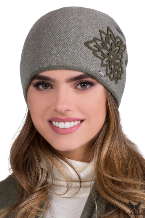 Delta czapka damska Kamea zimowa, 80% wełny, rozmiar uniwersalny 54–60 cm, kolor khaki