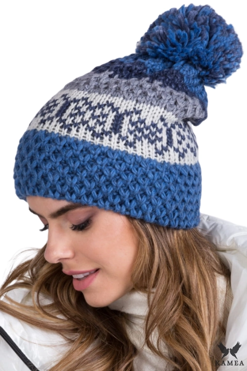 Fabia czapka damska Kamea zimowa, z alpaką, moherem i wełną, rozmiar uniwersalny 54–60 cm, kolor niebieski