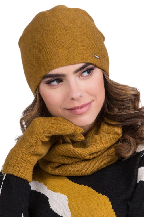 Gloria czapka damska Kamea zimowa, z wełną, rozmiar uniwersalny 54–60 cm, kolor musztardowy