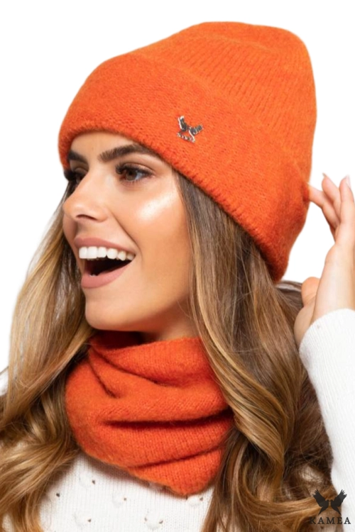 Kalifornia czapka damska Kamea zimowa, z wełną merino, moherem i wiskozą, rozmiar uniwersalny 54–60 cm, kolor pomarańczowy