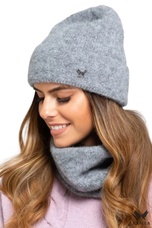 Kalifornia czapka damska Kamea zimowa, z wełną merino, moherem i wiskozą, rozmiar uniwersalny 54–60 cm, kolor szary