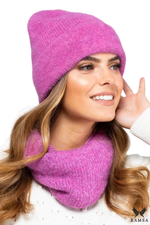 Kalifornia czapka damska Kamea zimowa, z wełną merino, moherem i wiskozą, rozmiar uniwersalny 54–60 cm, kolor różowy