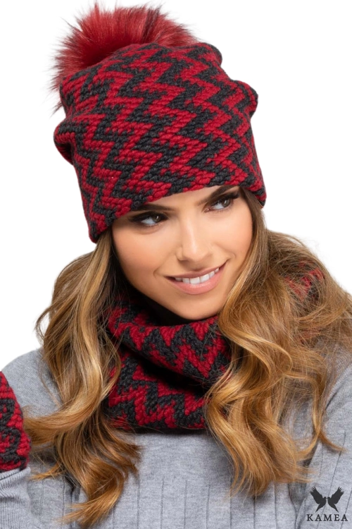 Madison-Ps czapka damska Kamea zimowa, z pomponem, z polarową podszewką, z wełną, rozmiar uniwersalny 54–60 cm, kolor czerwony