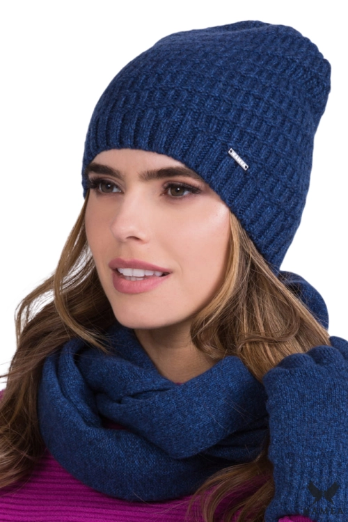 Nefra czapka damska Kamea zimowa, 80% wełny, rozmiar uniwersalny 54–60 cm, kolor granatowy