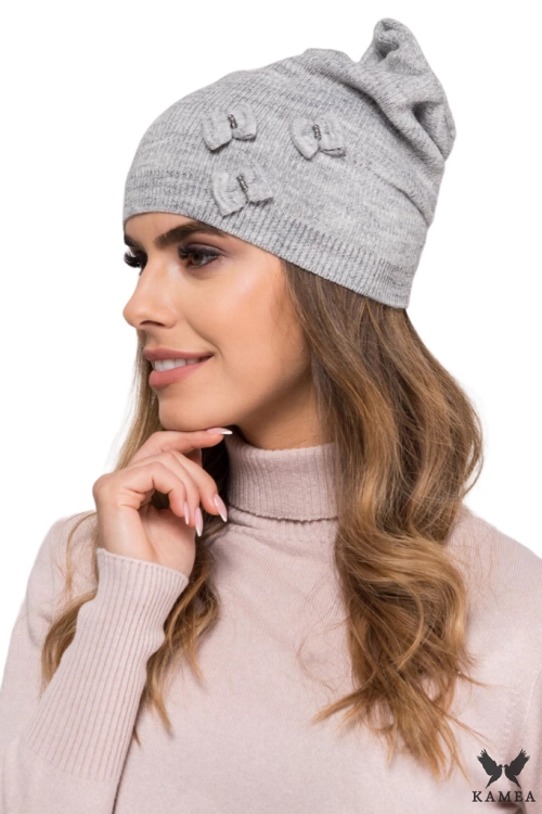 Renata czapka damska Kamea zimowa, motyle, 50% wełny, rozmiar uniwersalny 54–60 cm, kolor szary