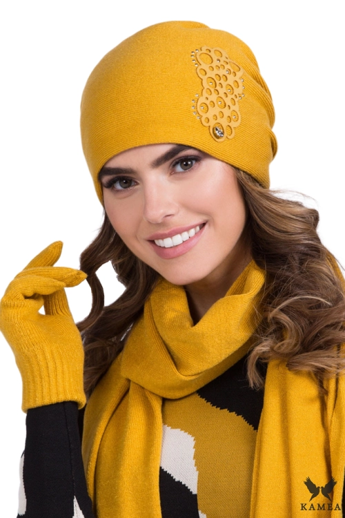 Serena czapka damska Kamea zimowa, z wełną i wiskozą, rozmiar uniwersalny 54–60 cm, kolor musztardowy