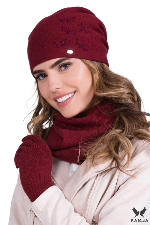 Zira czapka damska Kamea zimowa, z wełną, rozmiar uniwersalny 54–60 cm, kolor bordowy