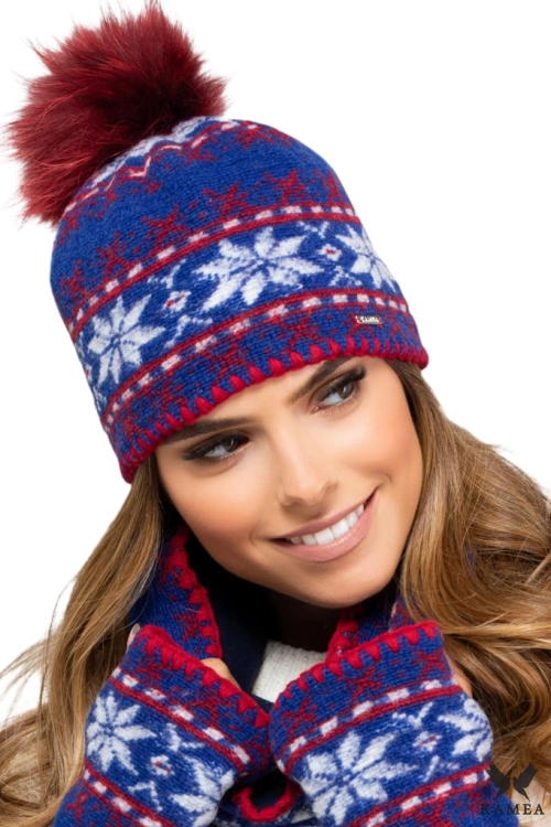 Annapolis czapka damska Kamea zimowa, z pomponem, z polarową podszewką, 52% wełny, rozmiar uniwersalny 54–60 cm, kolor niebieski
