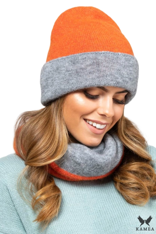 Bilbao czapka damska Kamea zimowa, dwustronny fason, z wełną merino, moherem i wiskozą, rozmiar uniwersalny 54–60 cm, kolor szary