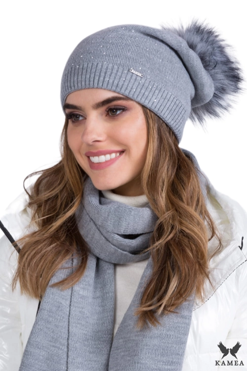 Maja czapka damska Kamea zimowa, 100% akrylu, rozmiar uniwersalny 54–60 cm, kolor szary