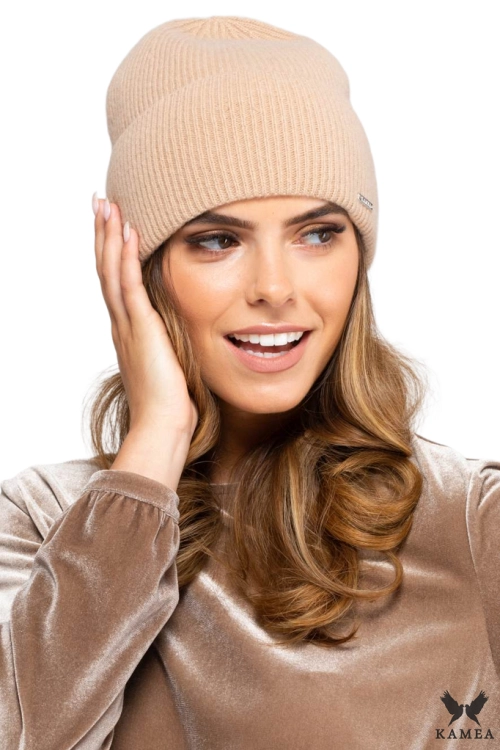 Modesto czapka damska z kaszmirem Kamea zimowa, 80% wełny delikatnej merino, rozmiar uniwersalny 54–60 cm, kolor ciemny beżowy