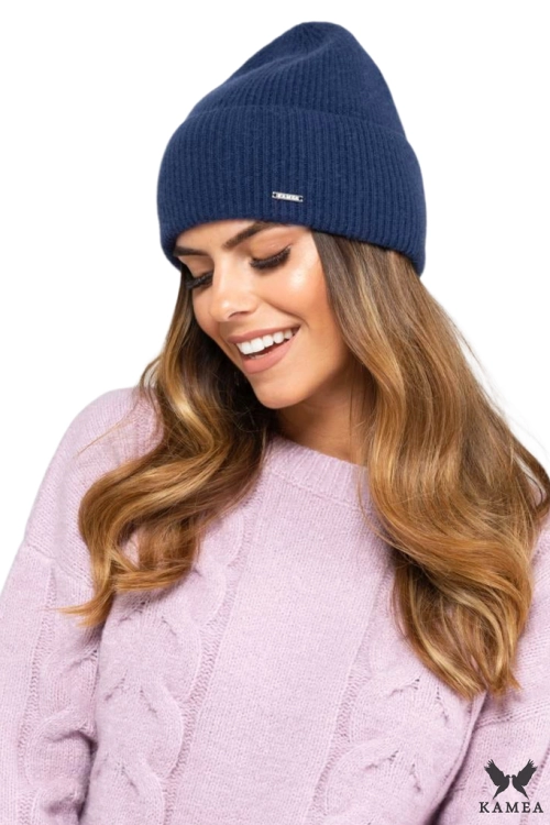 Modesto czapka damska z kaszmirem Kamea zimowa, 80% wełny delikatnej merino, rozmiar uniwersalny 54–60 cm, kolor granatowy