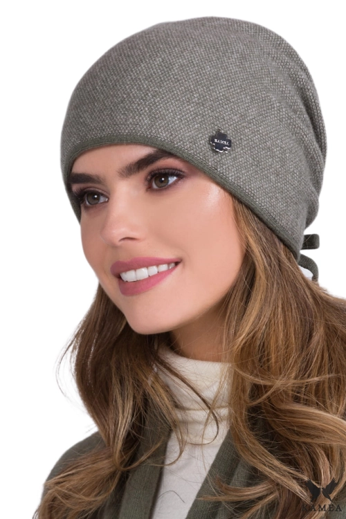 Sima czapka damska Kamea zimowa, w pepitkę, 80% wełny, rozmiar uniwersalny 54–60 cm, kolor khaki