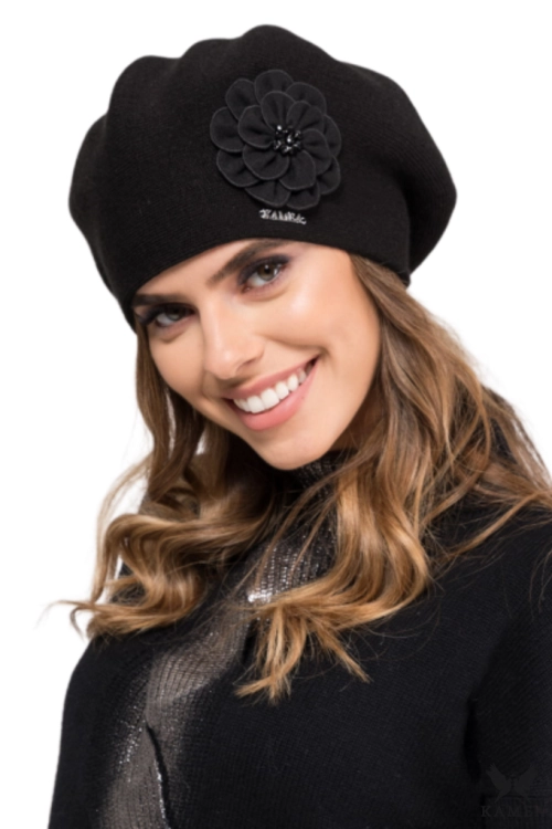 Kama beret damski Kamea zimowy, 100% akrylu, rozmiar uniwersalny 54–60 cm, kolor czarny
