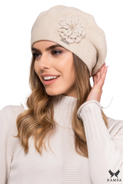 Kama beret damski Kamea zimowy, 100% akrylu, rozmiar uniwersalny 54–60 cm, kolor beżowy